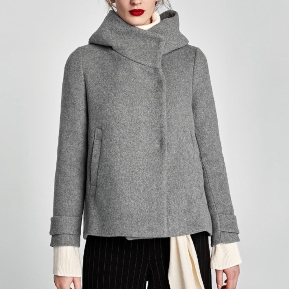 Zara Gray / Grey Coat with High Wrap Collar Size S Women’s
